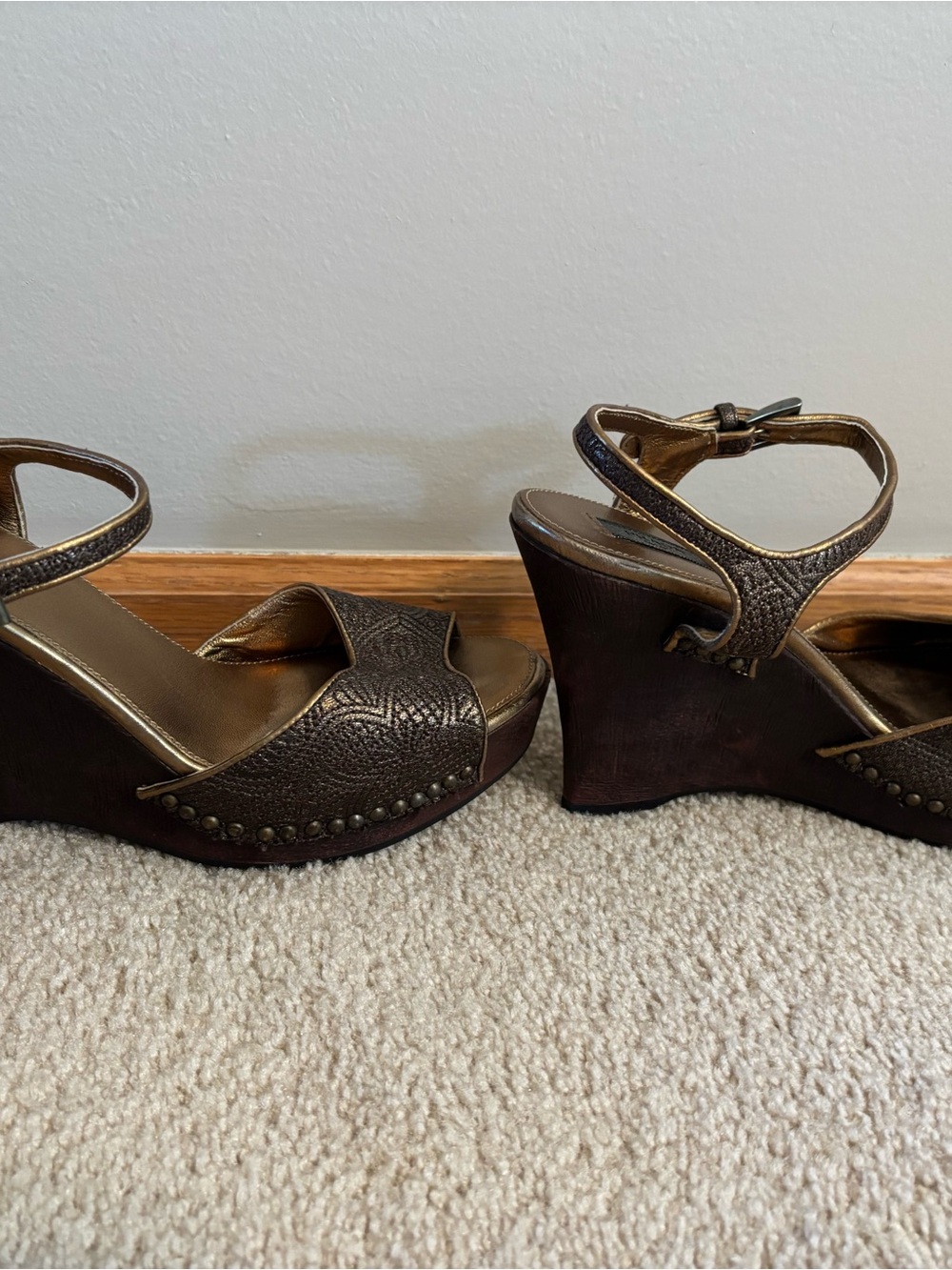 Prada Bronze Metallic Open-Toe Ankle Strap Heels - Picture 3 of 6